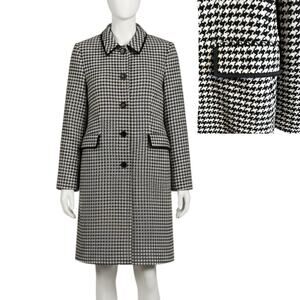 Apostrophe Houndstooth Long Wool Coat Black White Button Front Size 12